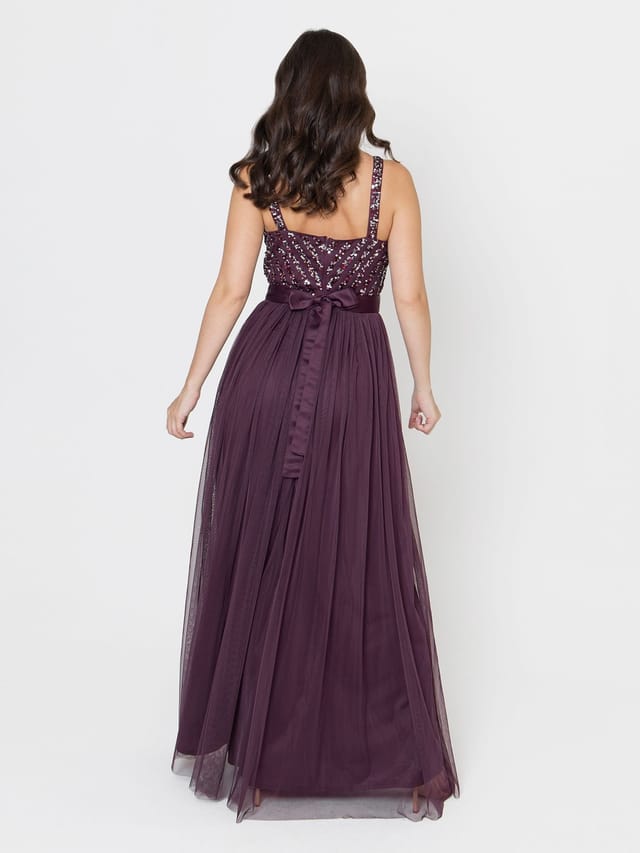 Maya Deluxe Maya Deluxe Women's Stripe Embellished Maxi Dress in Grape - 3