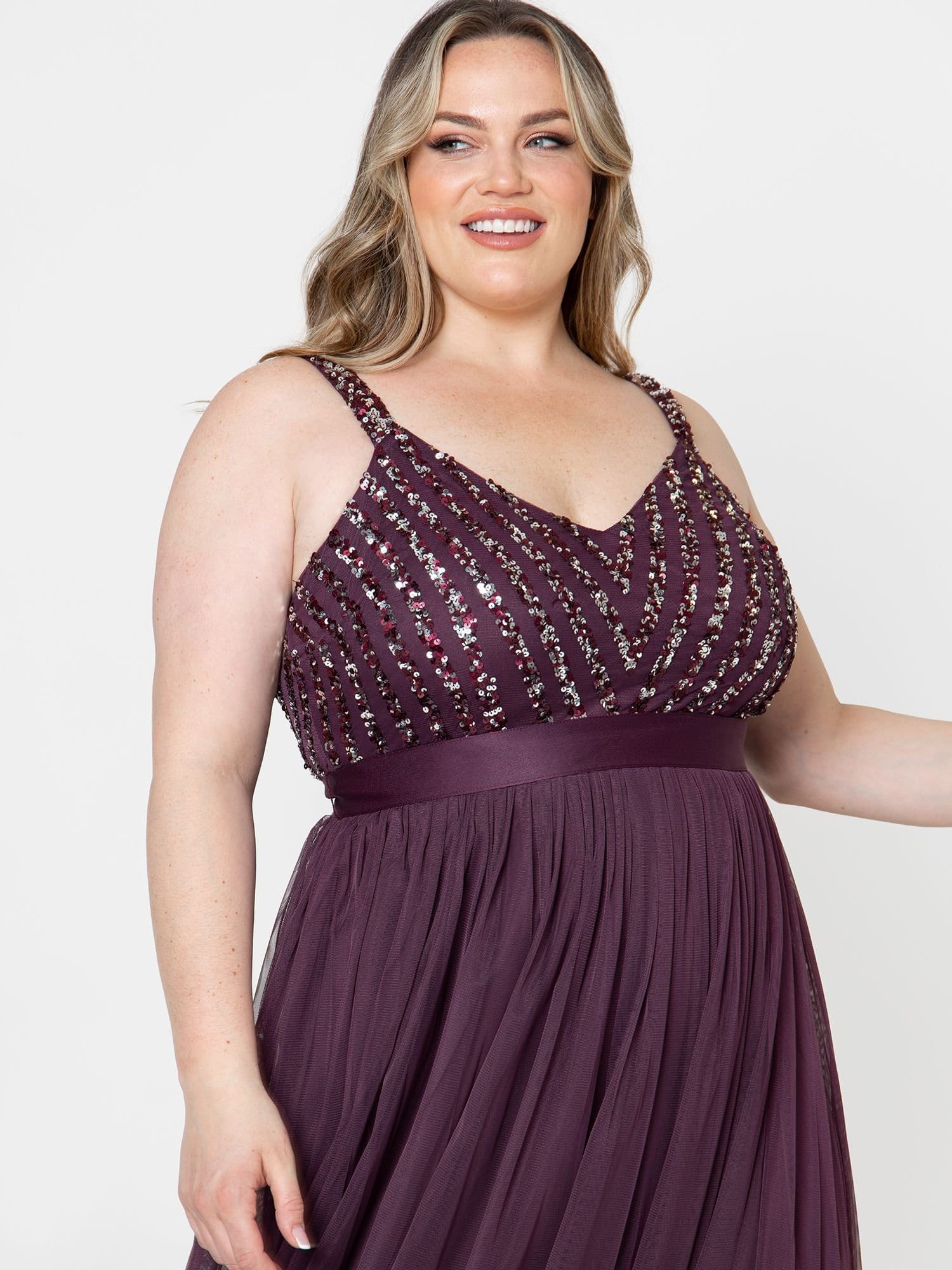 Maya Deluxe Maya Deluxe Women's Stripe Embellished Maxi Dress in Grape - 4