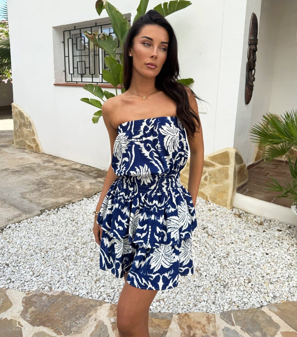 AX Paris Women's Blue Palm Tree Print Strapless Mini Dress AX Paris New Look