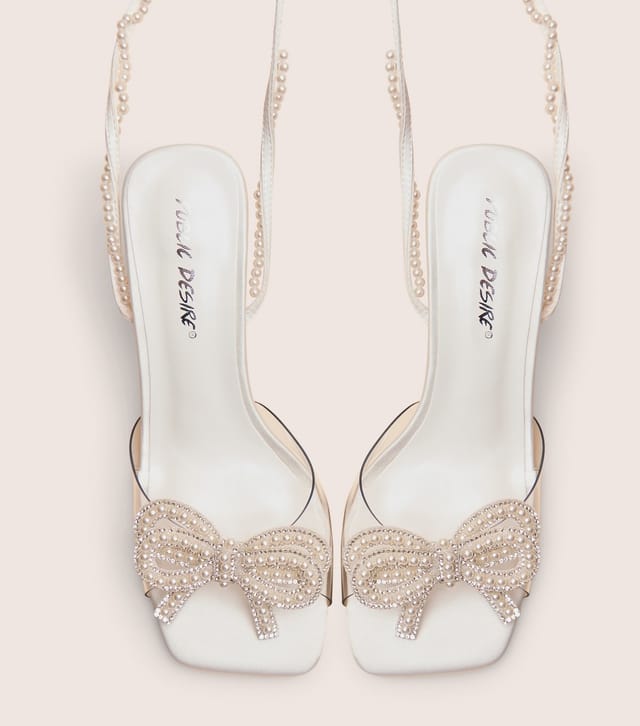 Public Desire Women's White Possesive Faux Leather Faux Pearl Embellished Sandals Public Desire New Look - 3