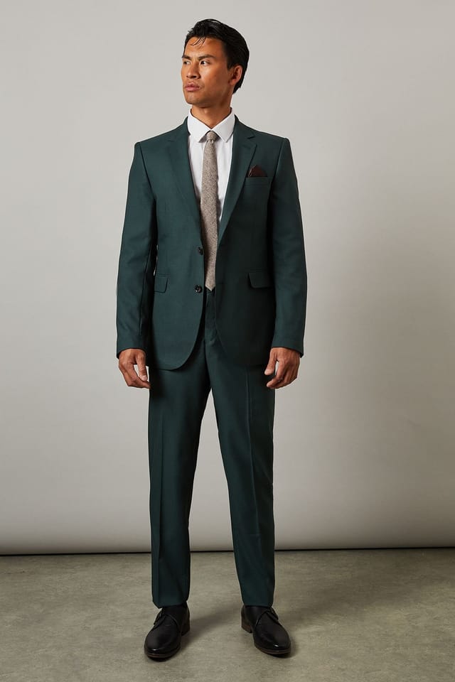 Burton Burton Men's Dark Green Slim Fit Suit Jacket - 2
