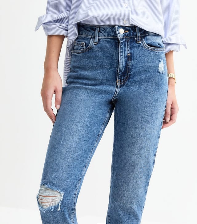 New Look Women's Blue High Waist Ripped Tori Mom Jeans New Look - 3