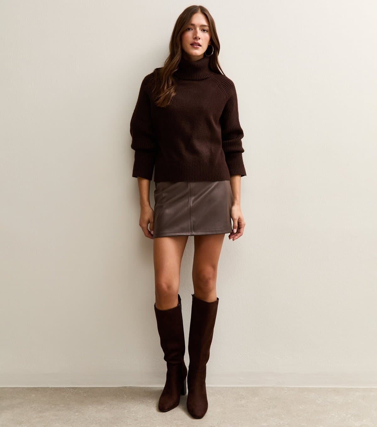 New Look Women's Dark Brown Faux Leather A-Line Mini Skirt New Look