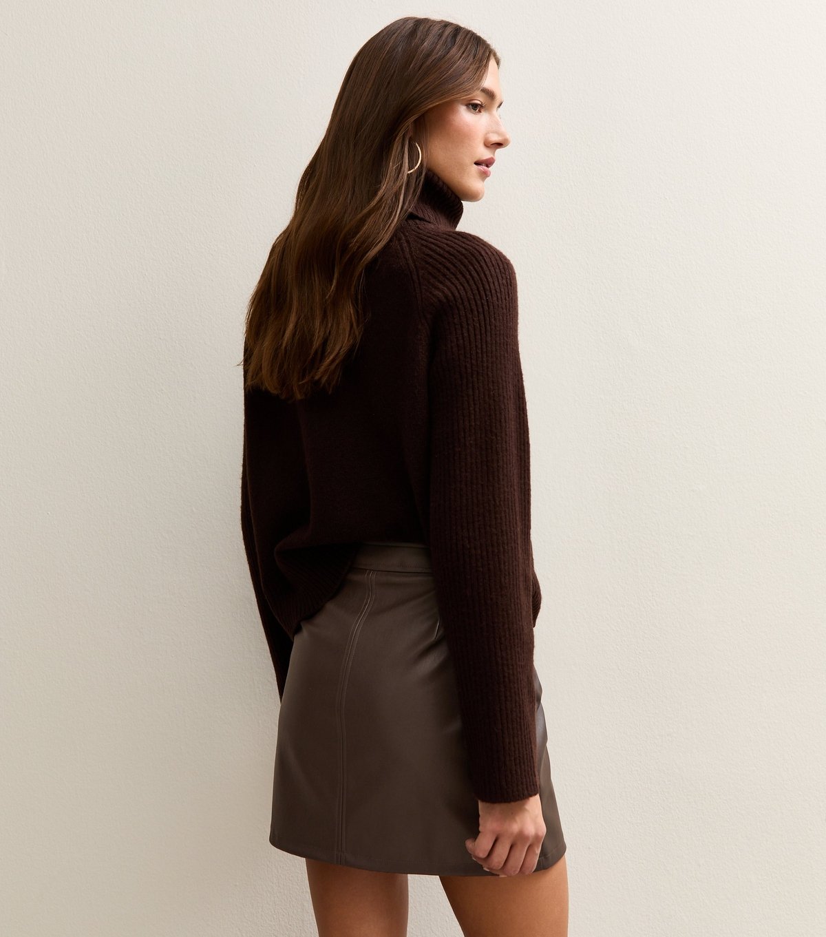 New Look Women's Dark Brown Faux Leather A-Line Mini Skirt New Look - 4