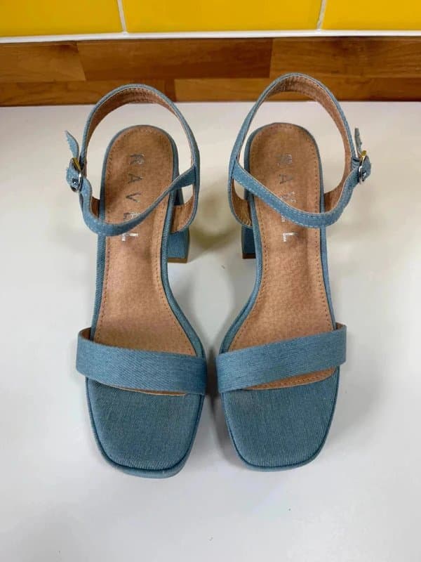 Ravel Ravel Washed Denim Ghent Block Heeled Open Toe Sandals UK Size 4