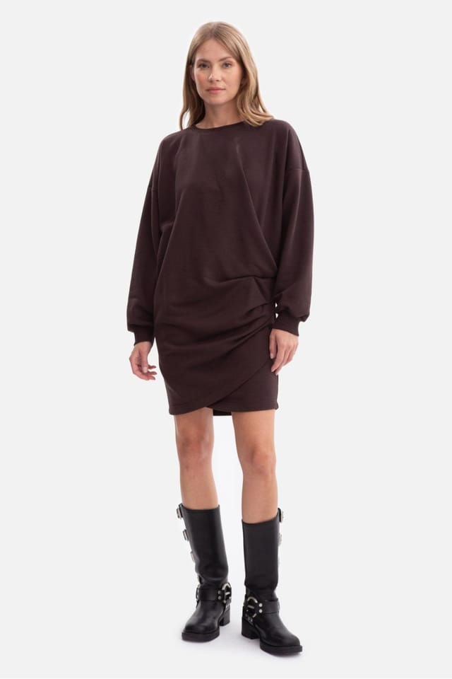 Love Lace Love Lace Women's Soft Fleece Sweatshirt Mini Dress with Cuffs in Brown - 2