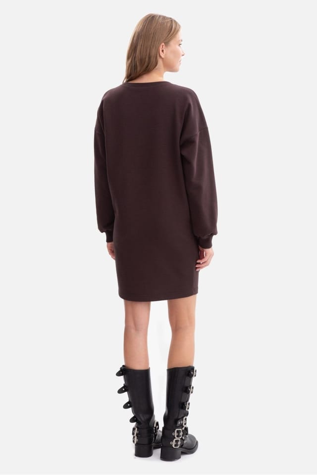 Love Lace Love Lace Women's Soft Fleece Sweatshirt Mini Dress with Cuffs in Brown - 3