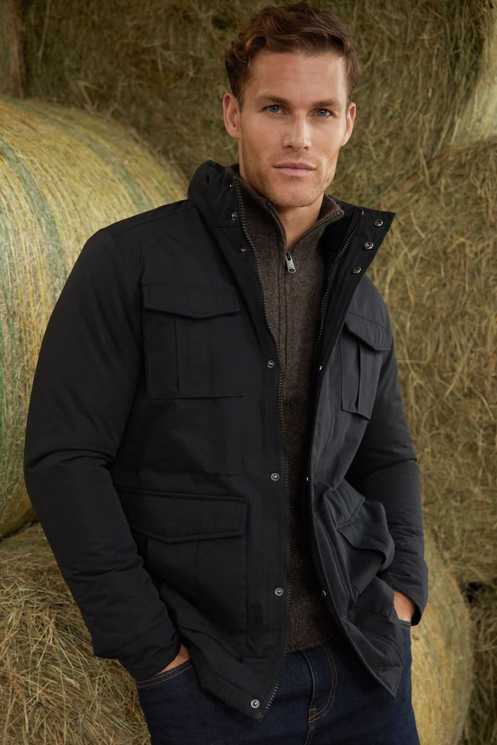 Threadbare Threadbare Men's 'Holroyd' Funnel Neck Utility Coat in Black - 1