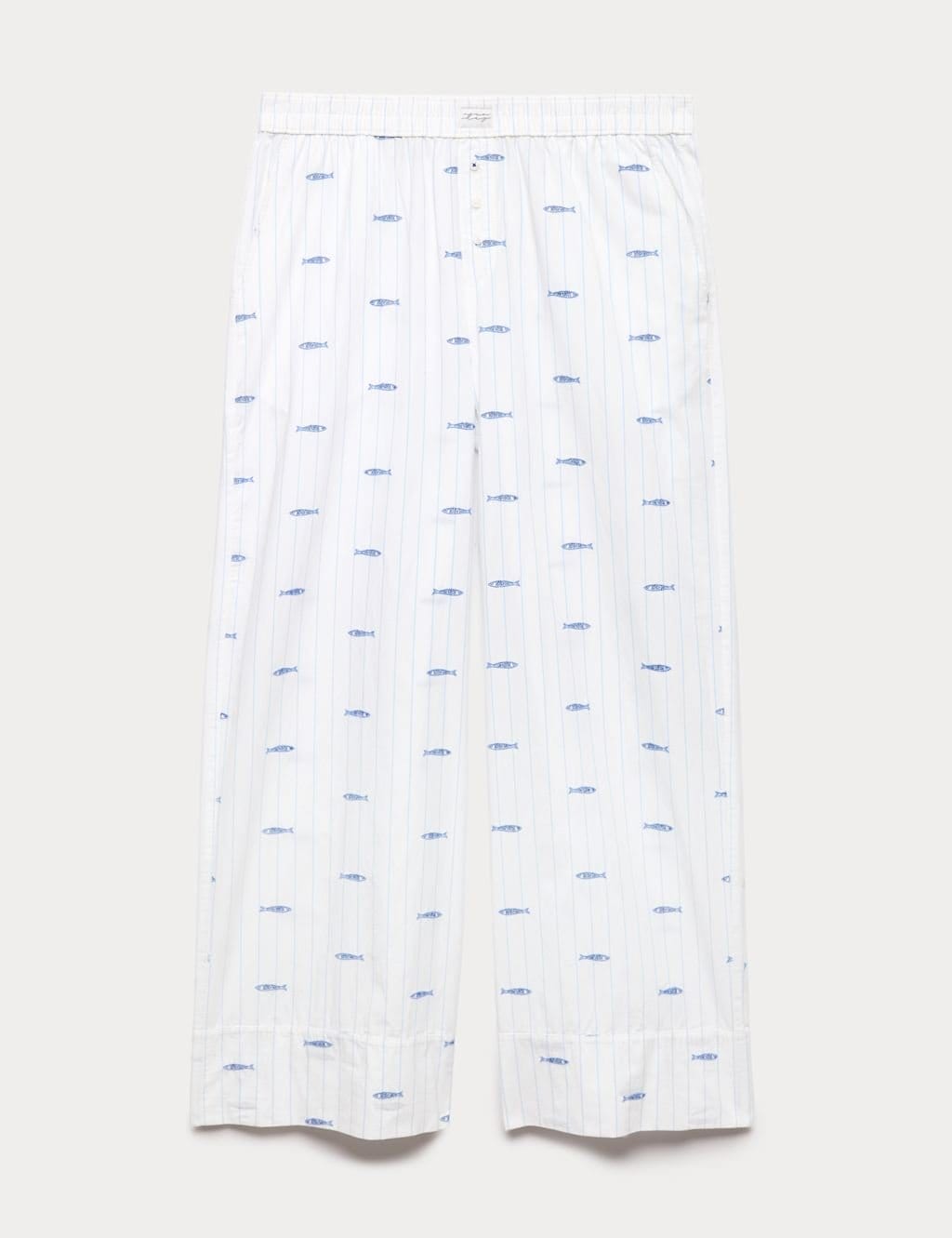 M&S White Mix Cotton Poplin Embroidered Pyjama Bottoms