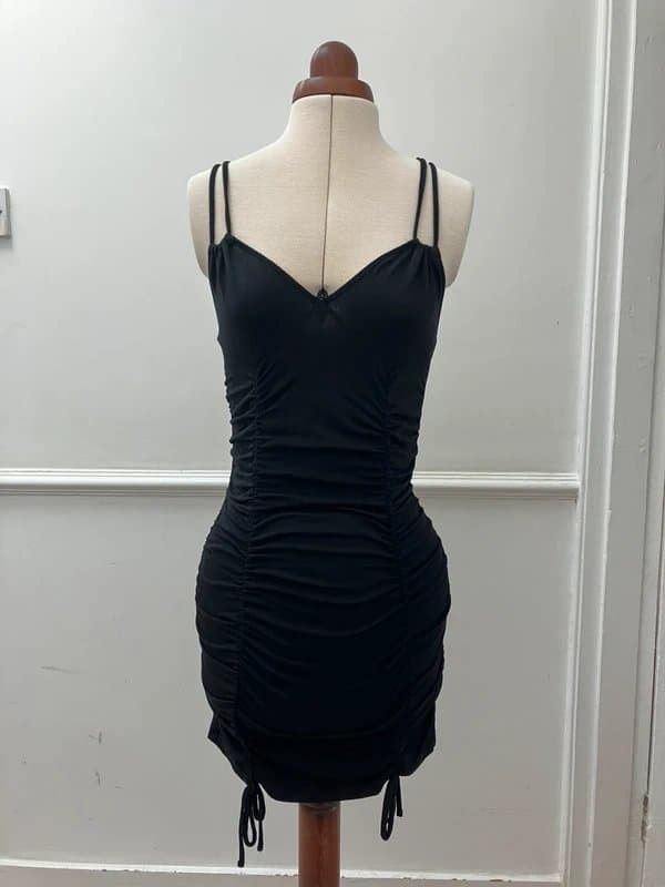 ASOS Design Black ruched bodycon strappy mini dress