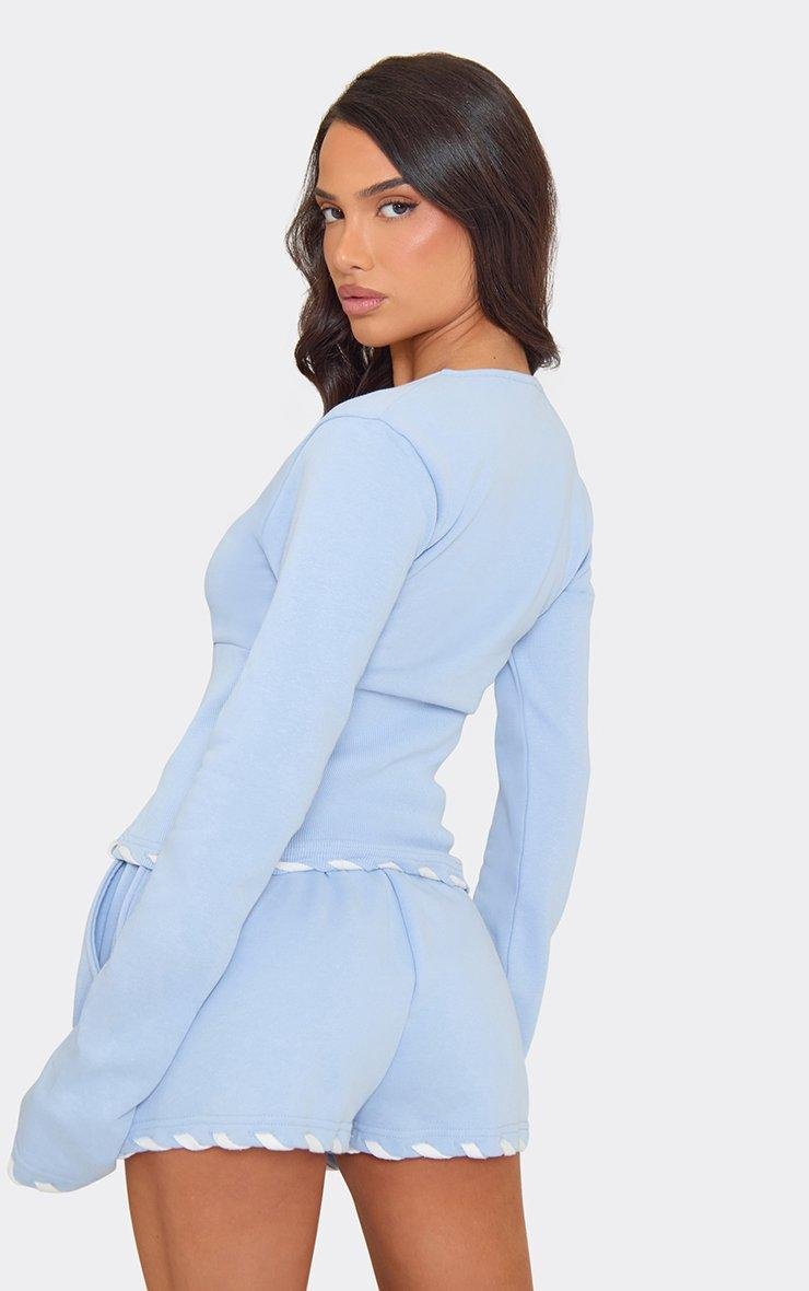 EGO Long Sleeve Cinched Waist Lace Up Detail Double Zip Sweatshirt In Blue, Women's Size UK 6 - 2