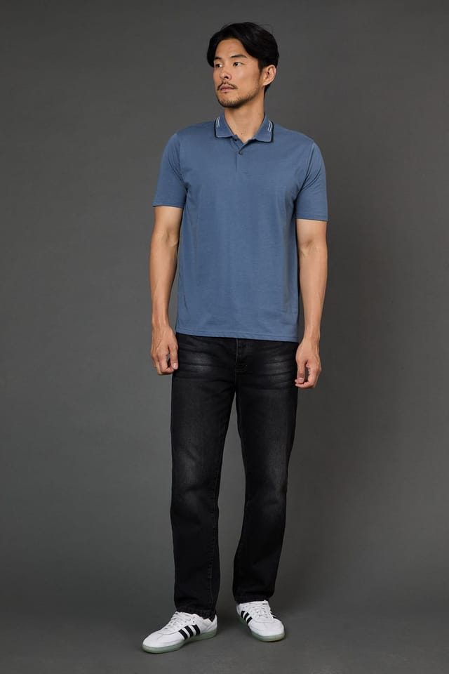Burton Burton Men's Airforce Blue Tipped Collar Polo Shirt - 2