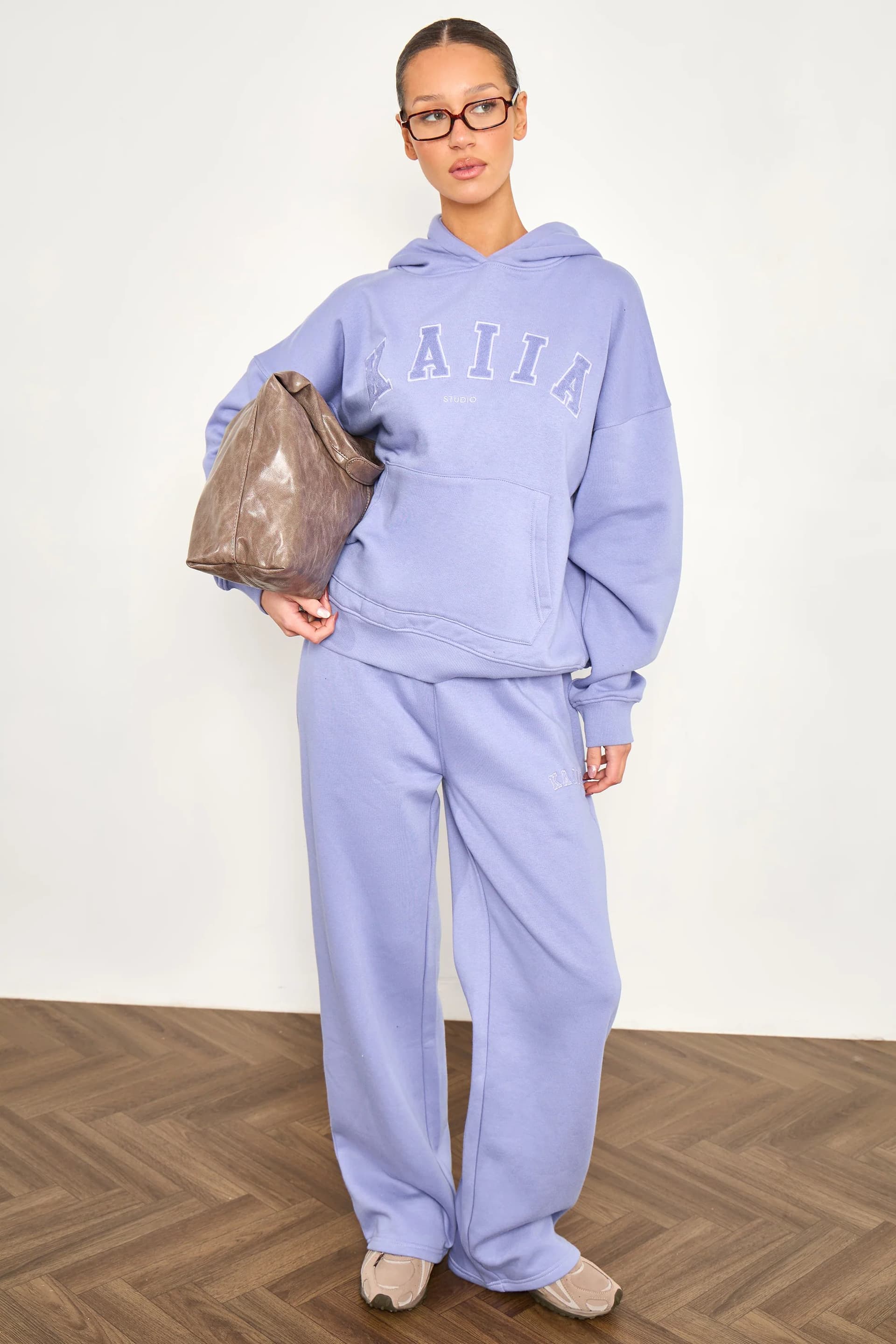 Kaiia Kaiia Slogan Wide Leg Joggers Periwinkle Blue