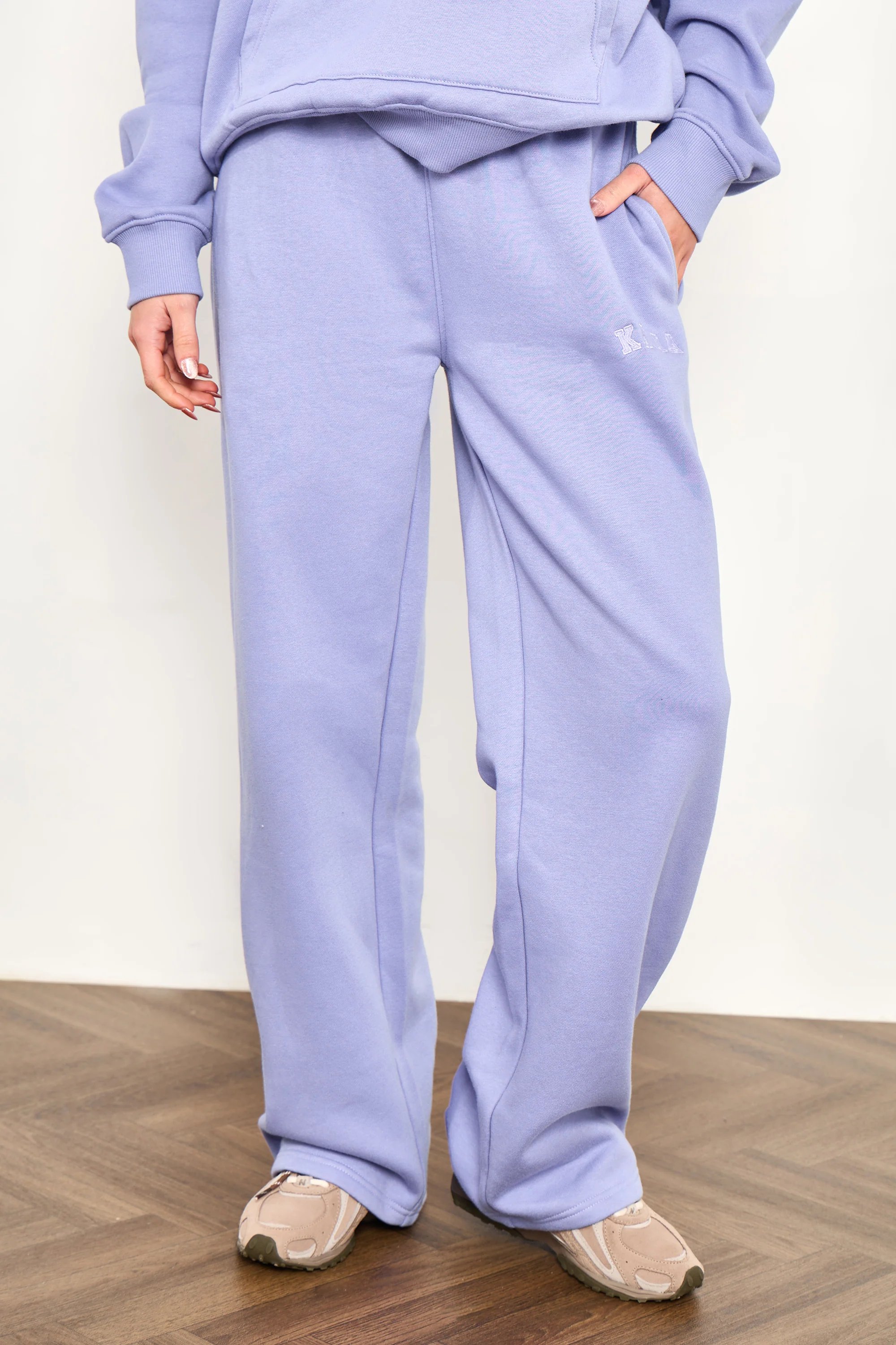 Kaiia Kaiia Slogan Wide Leg Joggers Periwinkle Blue - 3