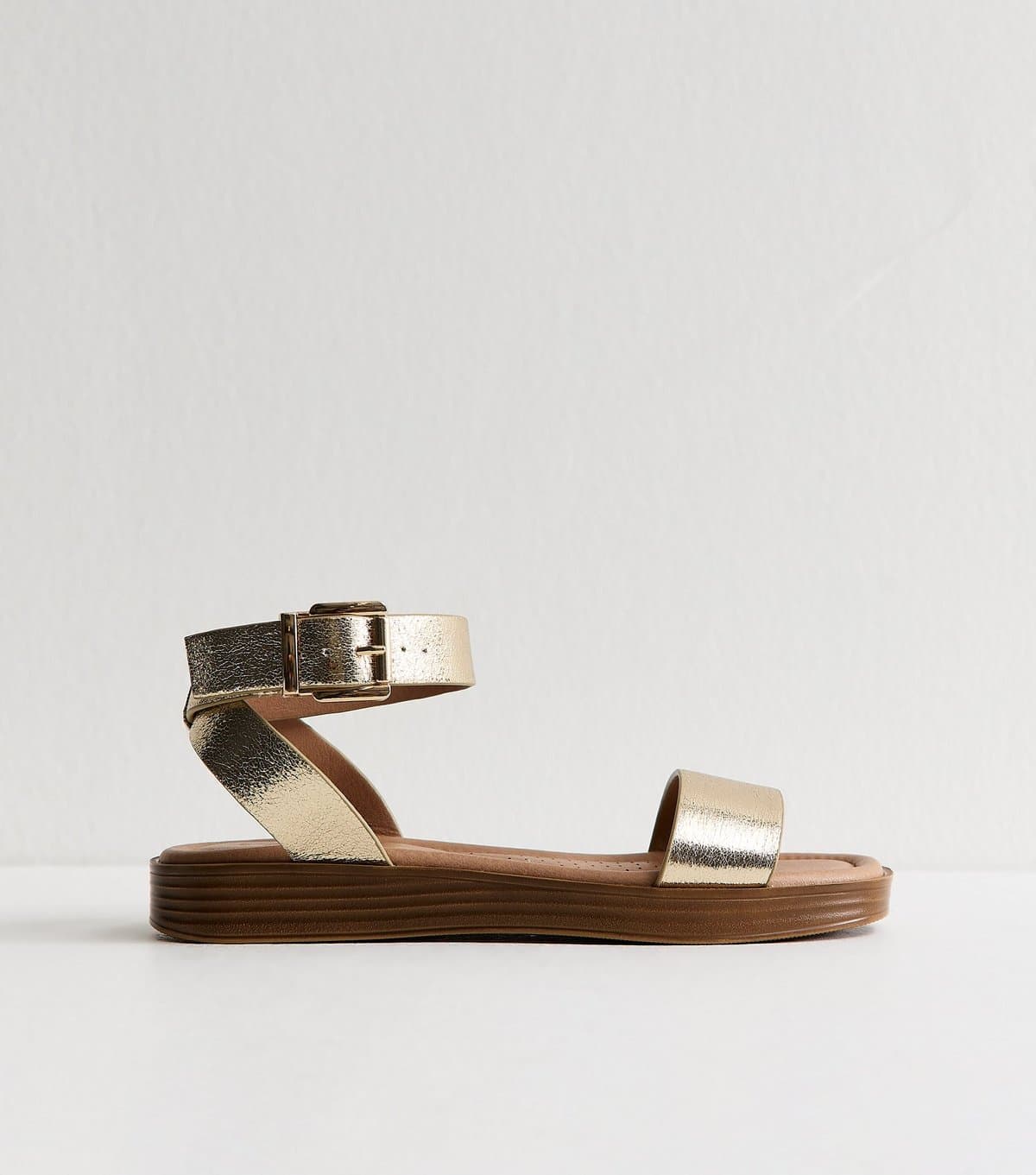 New Look Women's Gold Metallic Faux Leather Sandals Vegan New Look