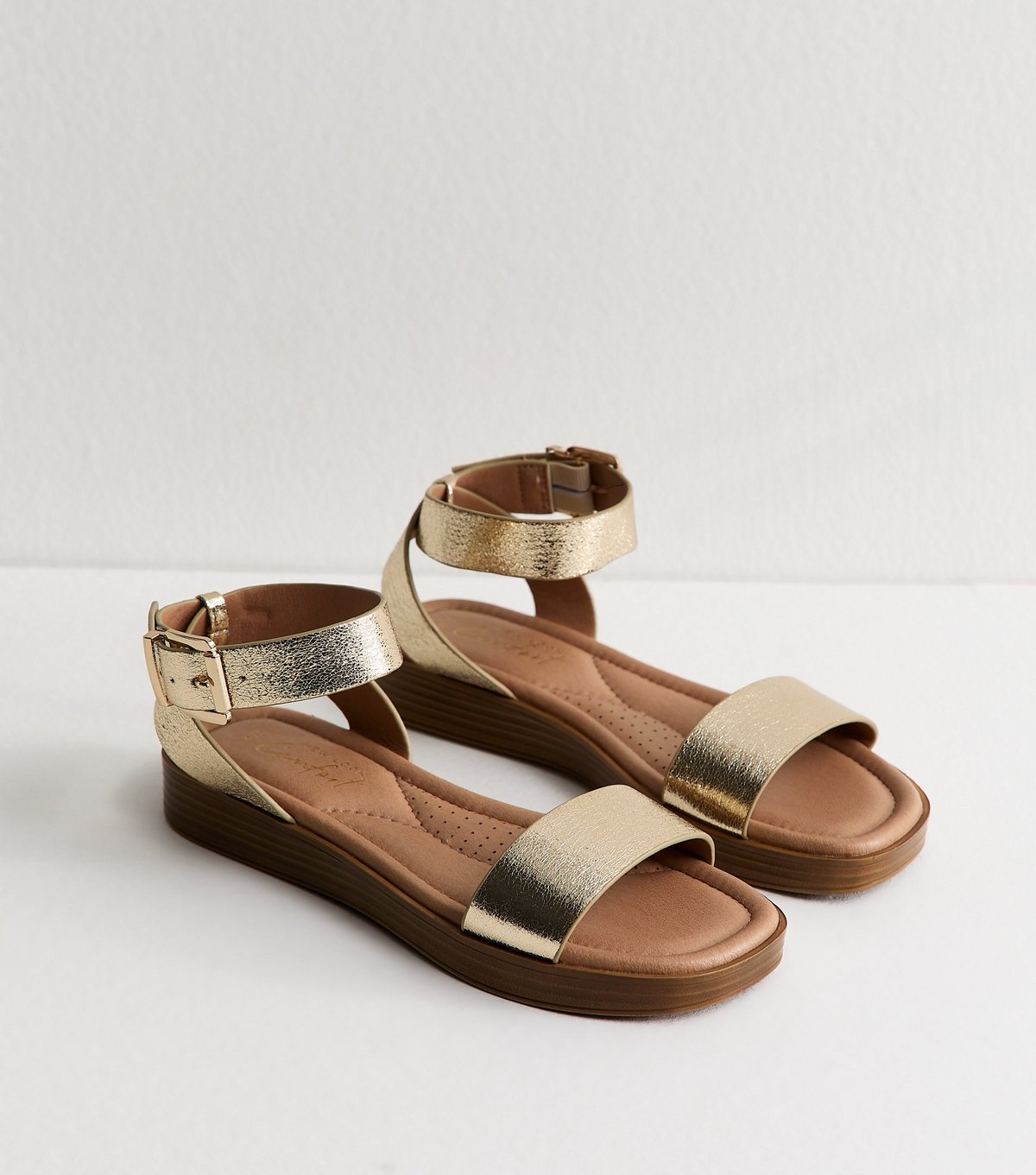 New Look Women's Gold Metallic Faux Leather Sandals Vegan New Look - 3