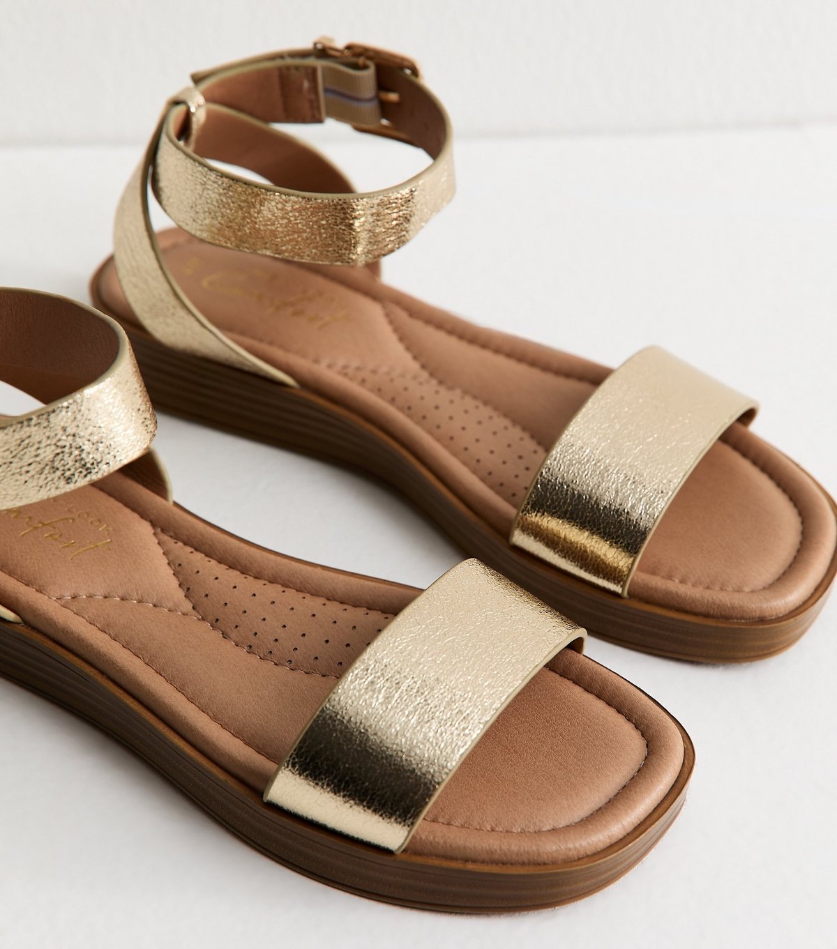 New Look Women's Gold Metallic Faux Leather Sandals Vegan New Look - 4