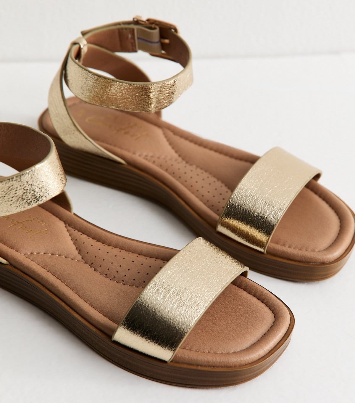 New Look Women's Gold Metallic Faux Leather Sandals Vegan New Look - 4