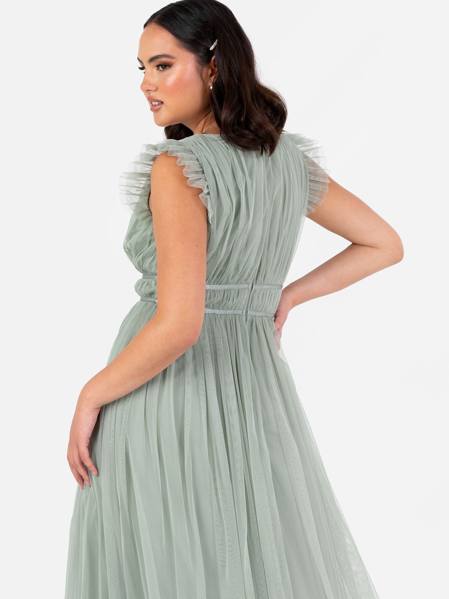 Anaya with Love Anaya with Love Women's V Neck Flutter Sleeve Maxi Dress in Green - 4