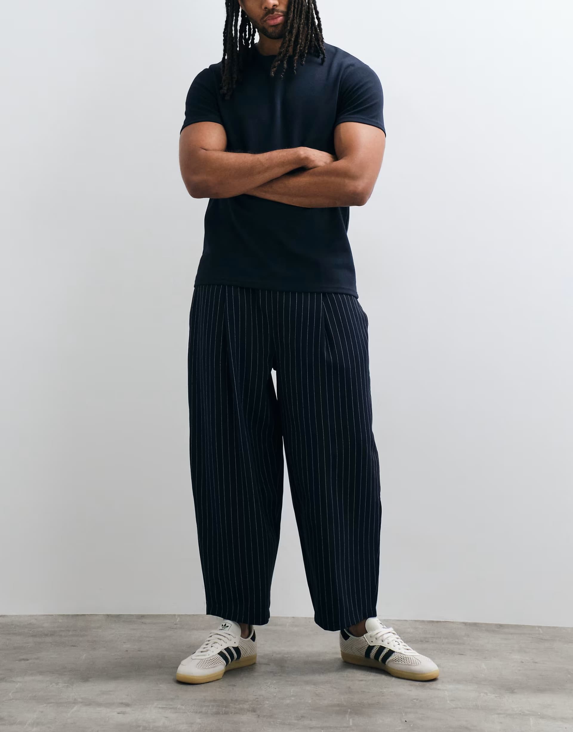 ASOS Reclaimed Vintage pull on trouser in navy pinstripe