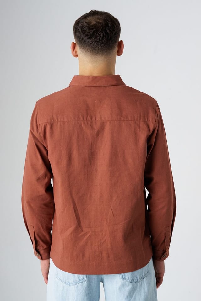 Influence Influence Men's Cotton Utilitarian-Style Long Sleeve Button Overshirt in Terracotta - 2