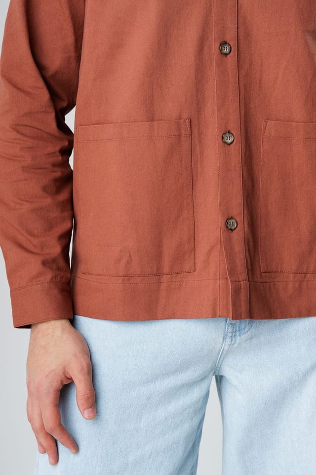 Influence Influence Men's Cotton Utilitarian-Style Long Sleeve Button Overshirt in Terracotta - 3