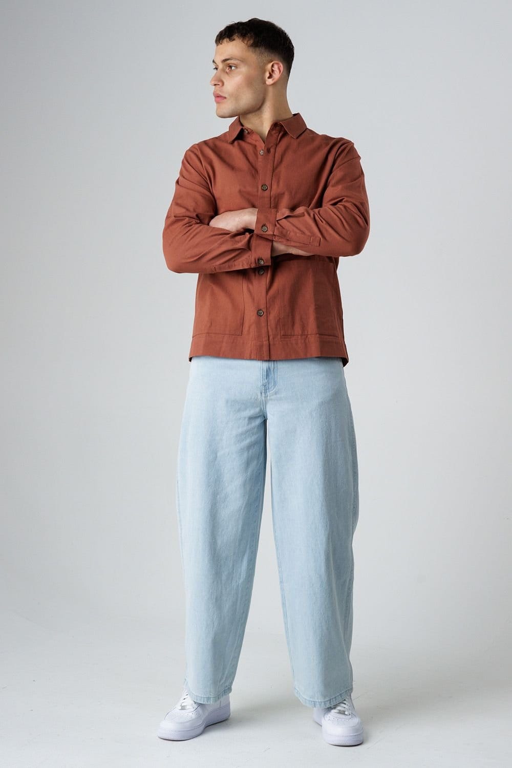 Influence Influence Men's Cotton Utilitarian-Style Long Sleeve Button Overshirt in Terracotta - 4