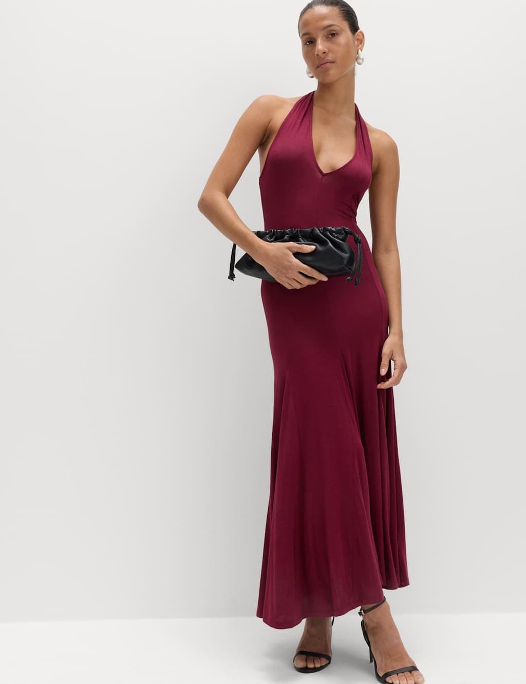 Marks & Spencer M&S Jersey Halter Neck Midaxi Column Dress Wine