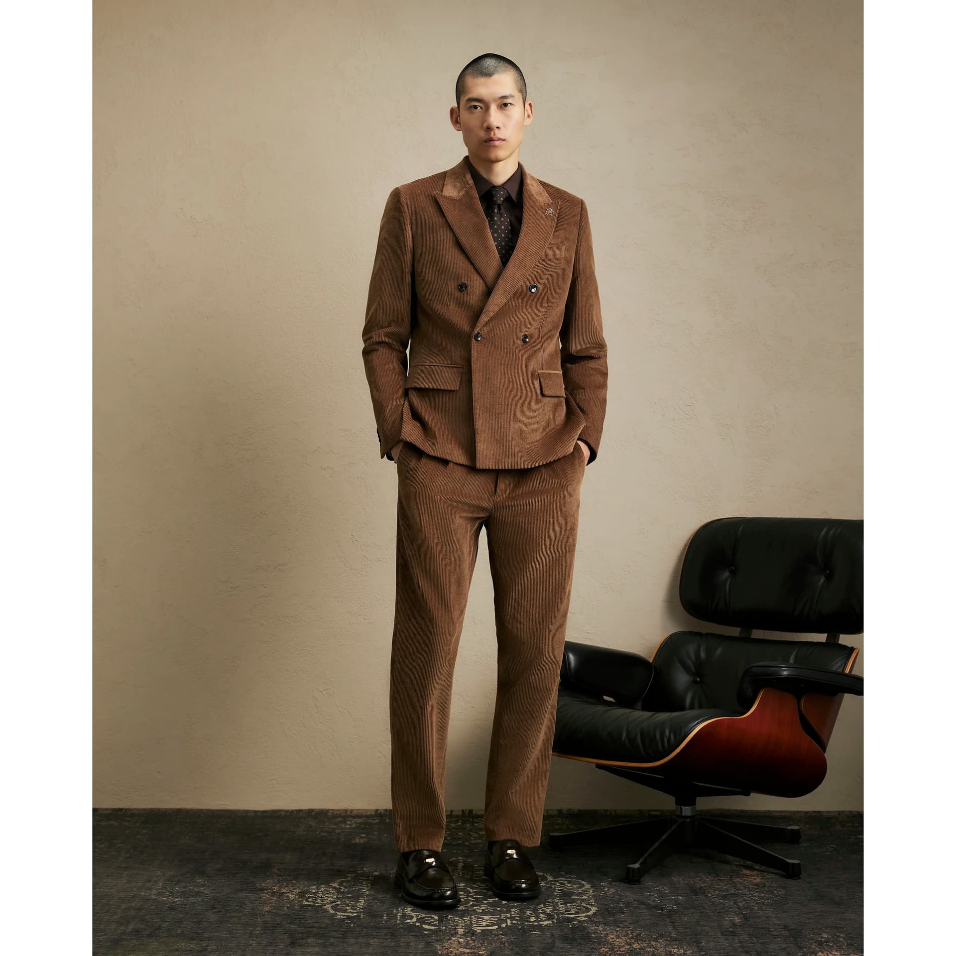 River Island Mens River Island Brown Corduroy Suit Trousers