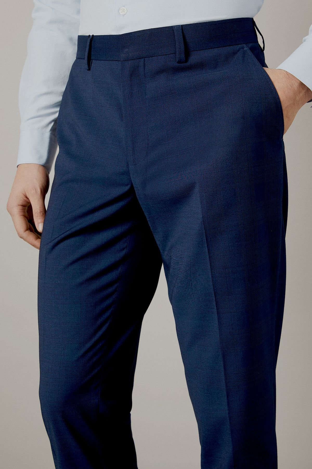 Burton Burton Men's Navy Blue Check Tailored Fit Trousers - 4