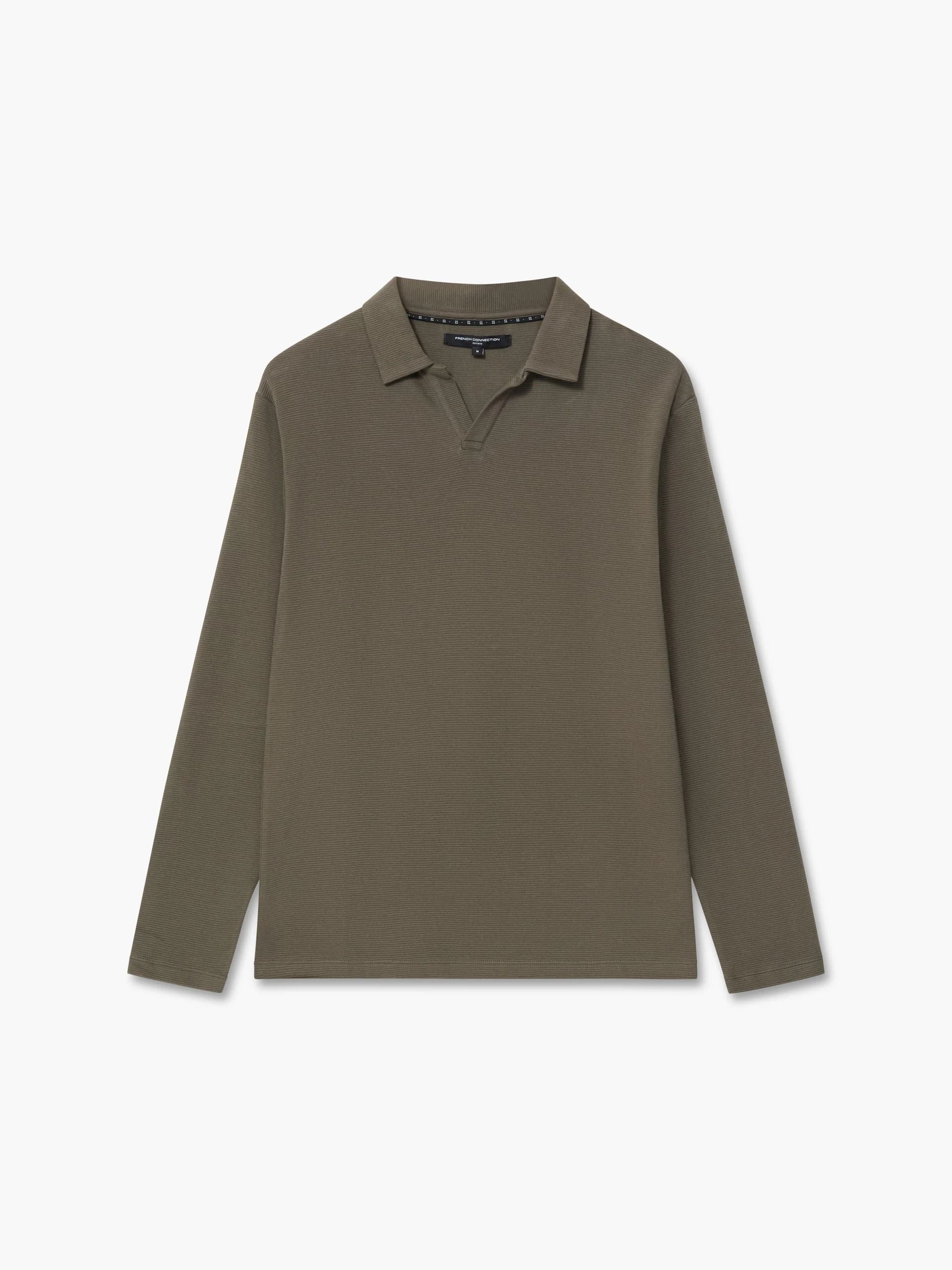 French Connection French Connection Moss Green Ottoman Long-Sleeve Polo Shirt