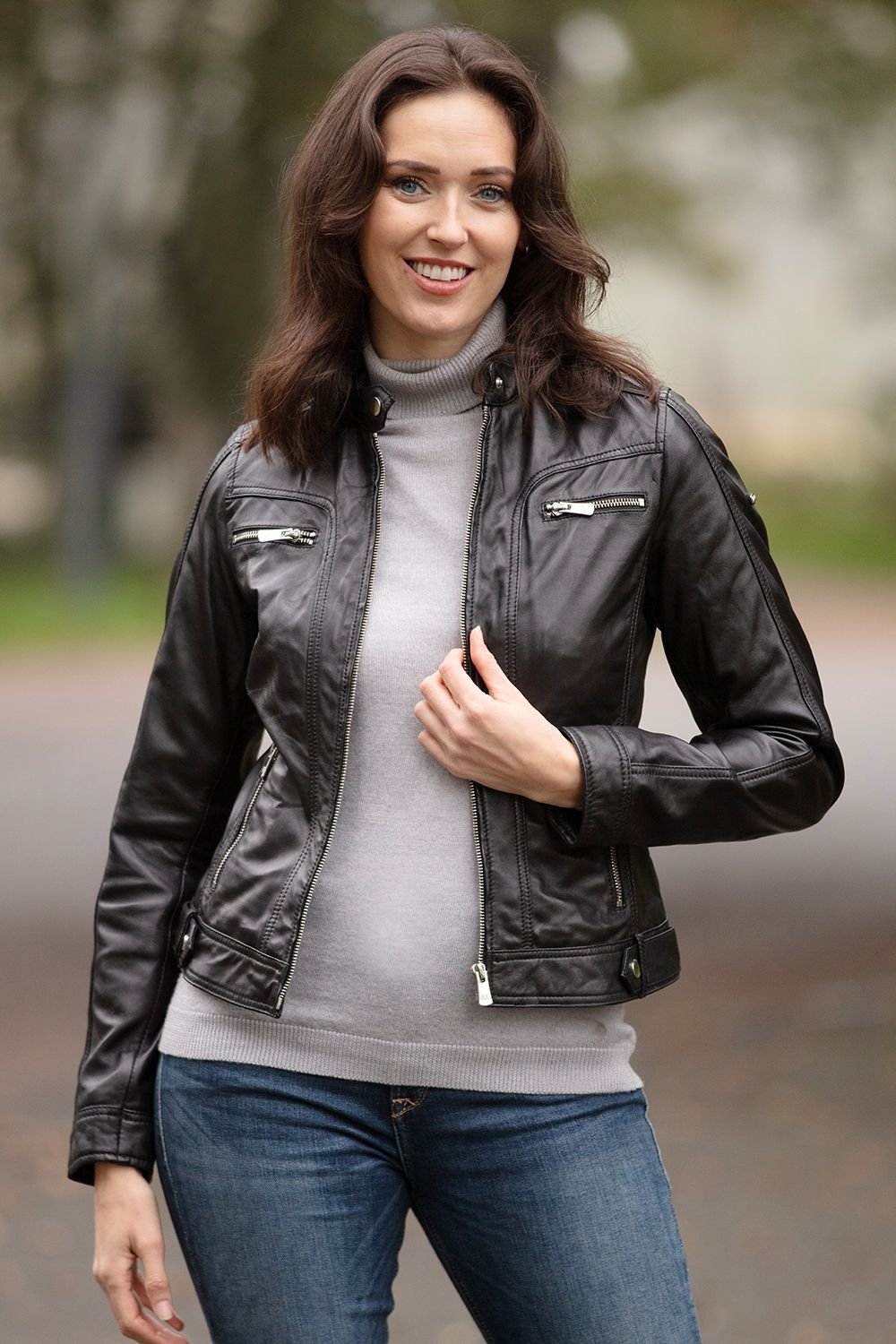 Monomoi Monomoi Women's 'Paradise' Leather Fashion Biker Jacket in Black - 2