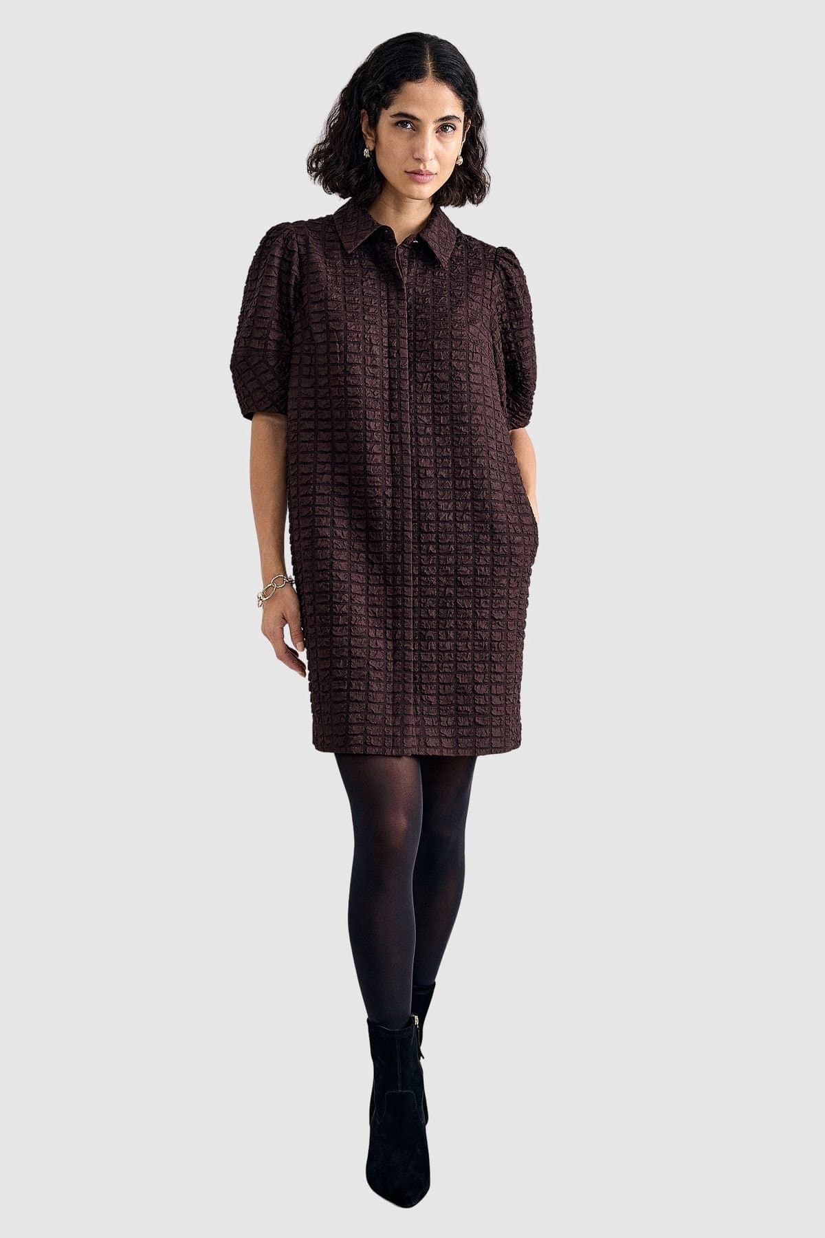 Phase Eight Phase Eight Women's Yasmine Textured Mini Shirt Dress in Dark Brown