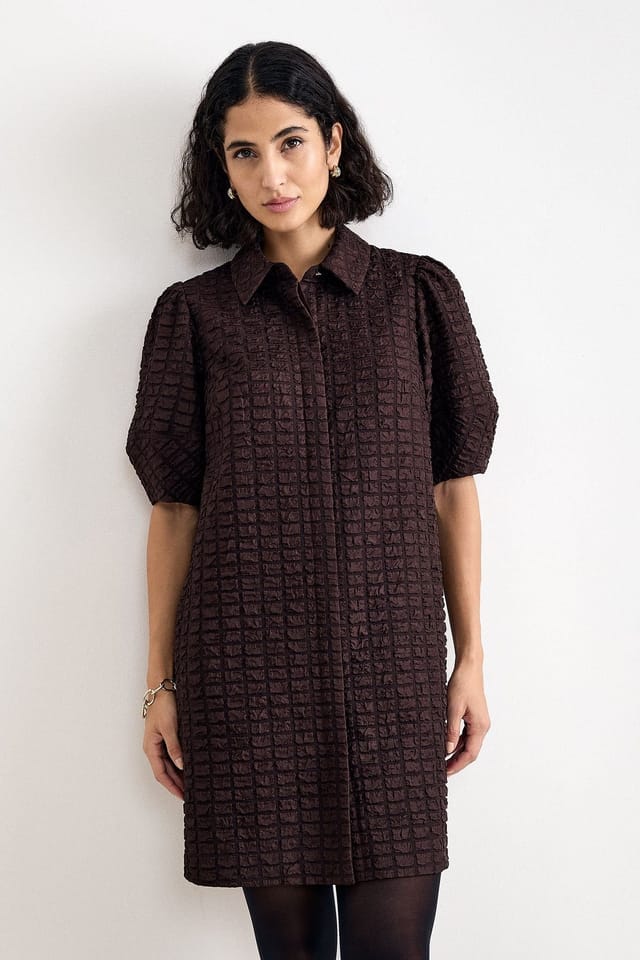 Phase Eight Phase Eight Women's Yasmine Textured Mini Shirt Dress in Dark Brown - 3