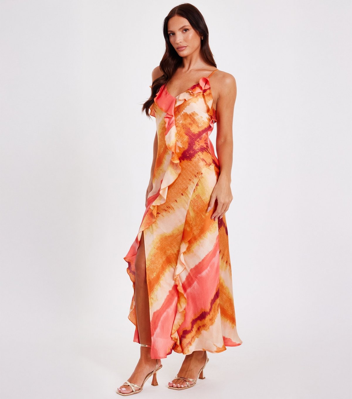 Quiz Women's Pink Abstract Print Frill Trim Dress Quiz New Look - 2