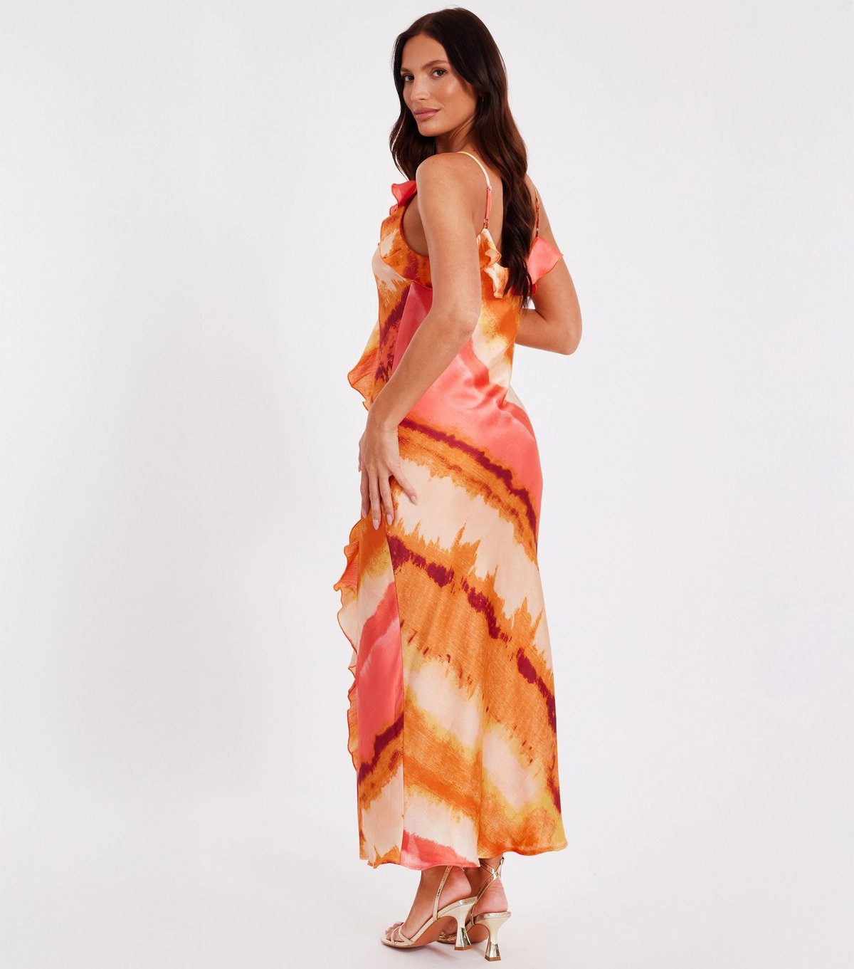 Quiz Women's Pink Abstract Print Frill Trim Dress Quiz New Look - 3