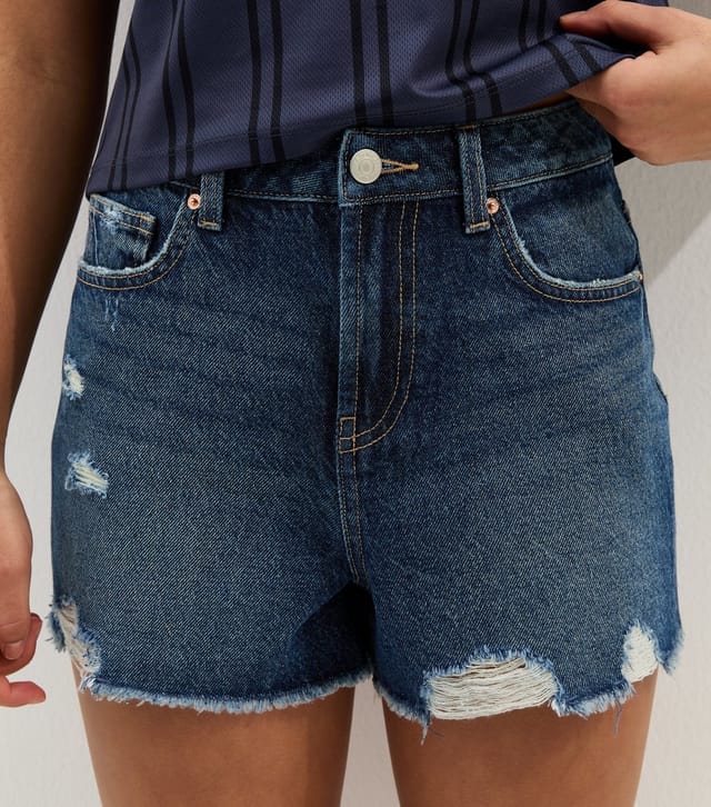 New Look Girls' Blue Distressed Mom Shorts New Look - 2