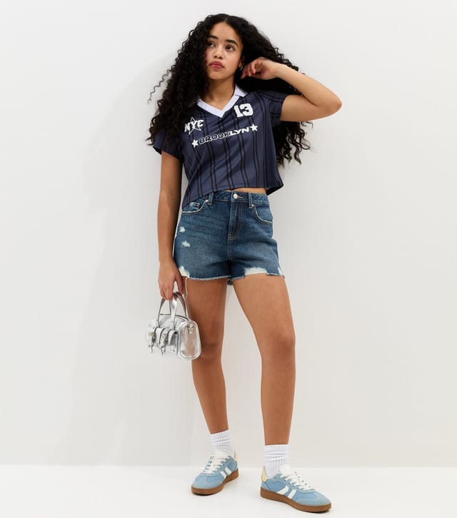 New Look Girls' Blue Distressed Mom Shorts New Look - 3