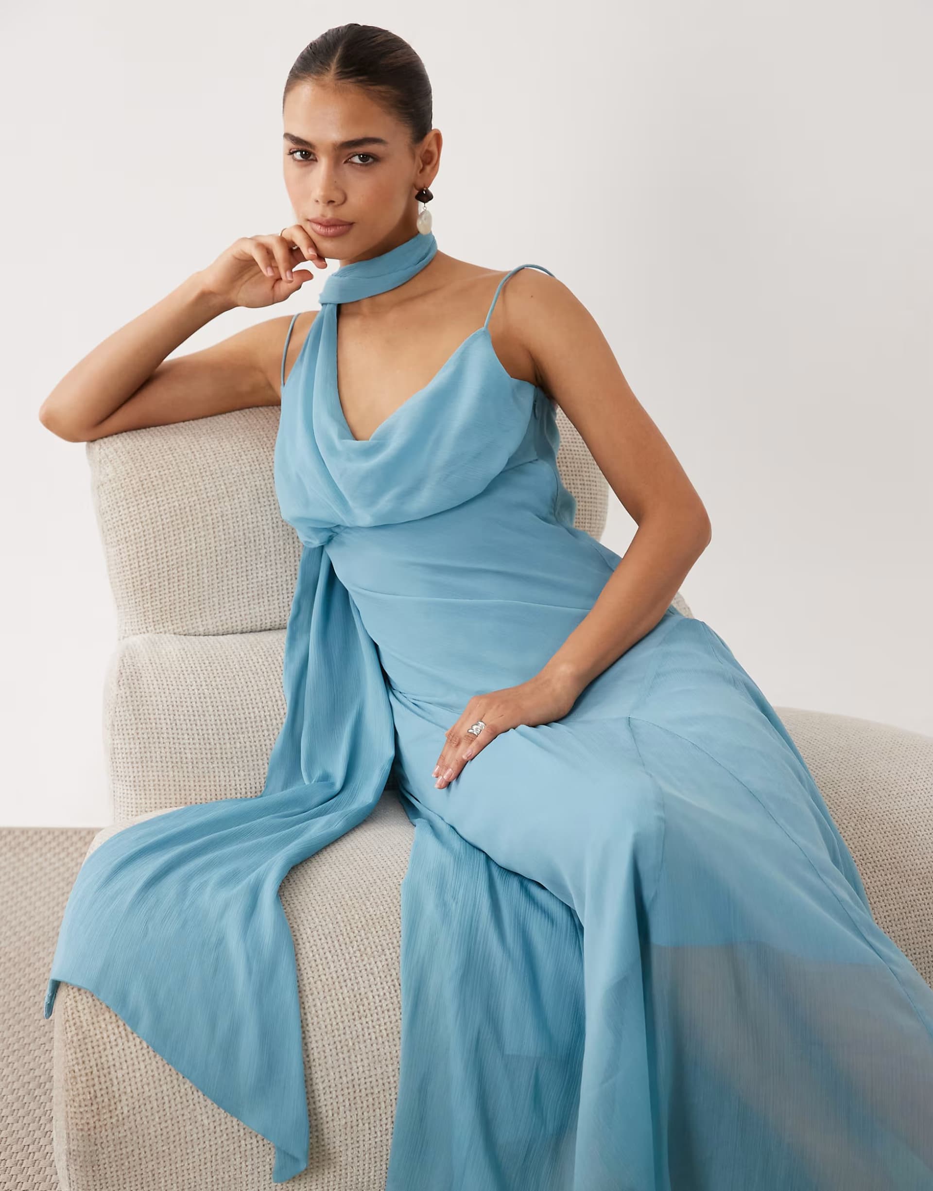 ASOS ASOS DESIGN slip maxi dress with hanky hem in steel blue