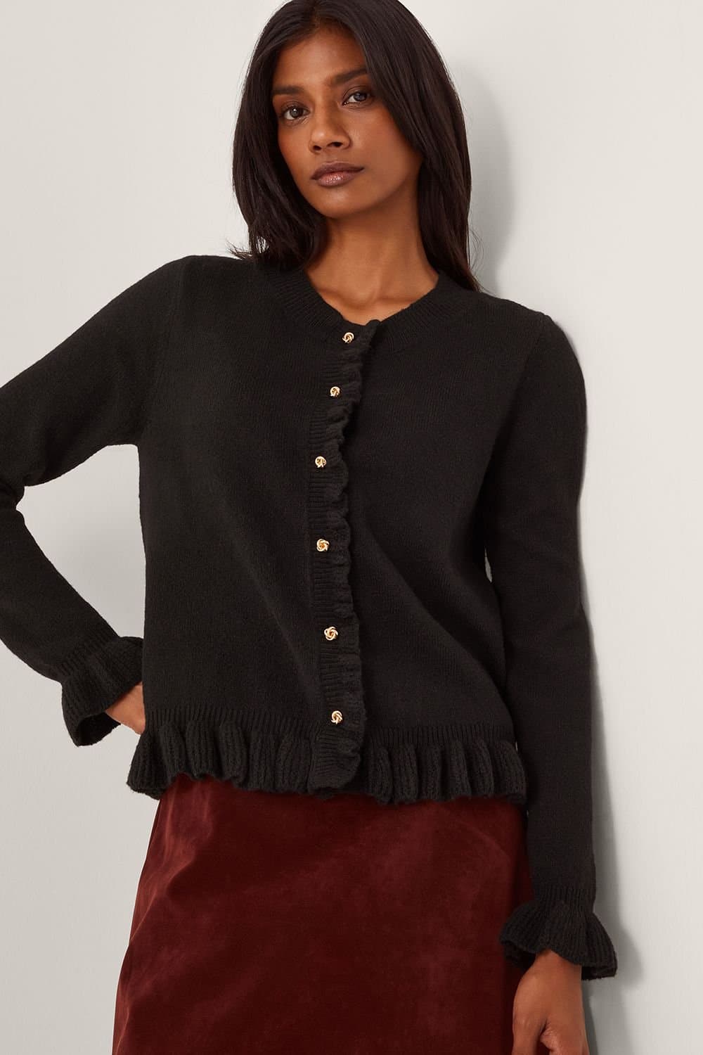 Monsoon Monsoon Women's Rina Ruffle Cardigan Black