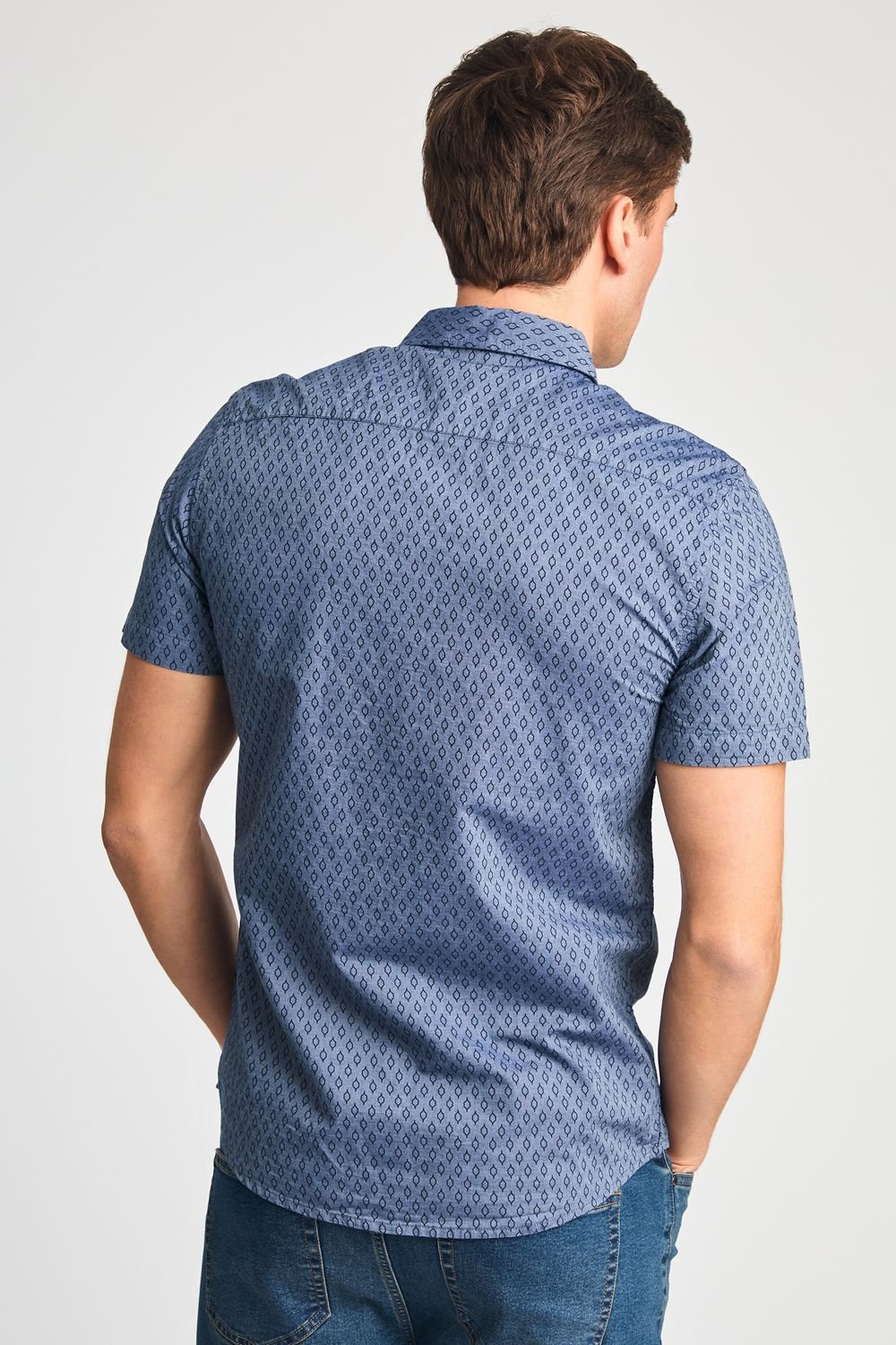 Tokyo Laundry Tokyo Laundry Men's Cotton Printed Chambray Short Sleeve Shirt in Mid Blue - 2