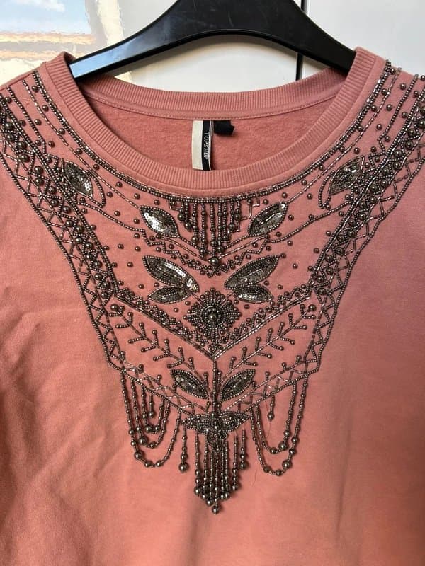 Topshop Pink bead embroidered jumper