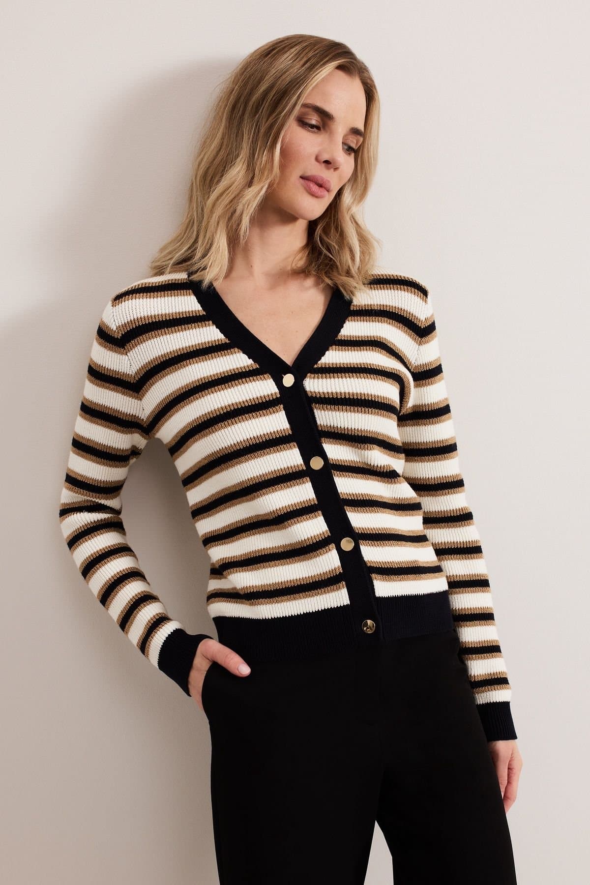 Phase Eight Phase Eight Women's Indy Stripe Cardigan in Black