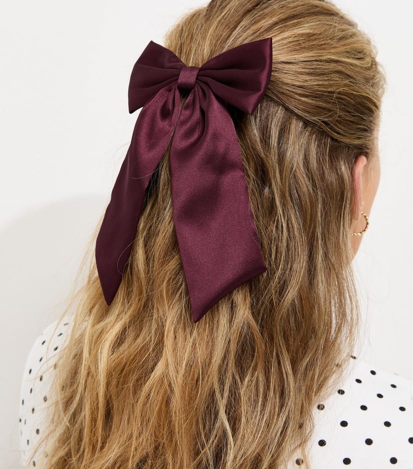 New Look Dark Burgundy Satin Bow Hair Slide New Look - 1
