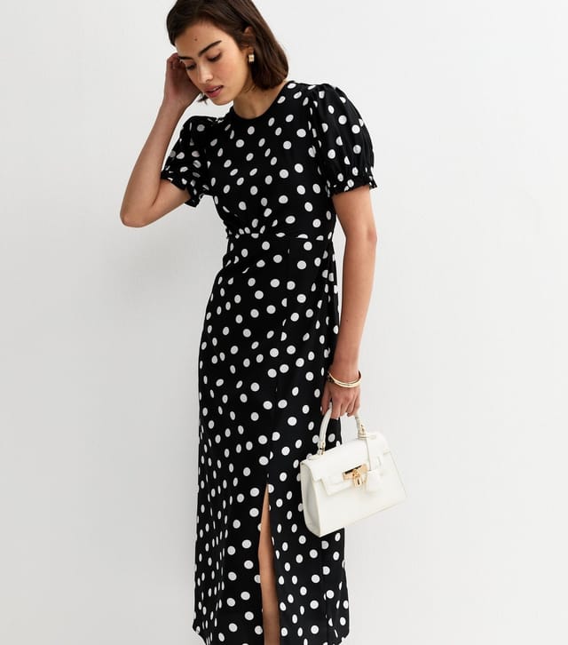 New Look Women's Black Crepe Polka Dot Short Sleeve Midi Dress New Look - 3