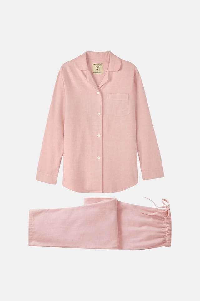 British Boxers British Boxers Women's Powder Pink 'Herringbone' Brushed Cotton Pyjama Set in Light Pink - 2
