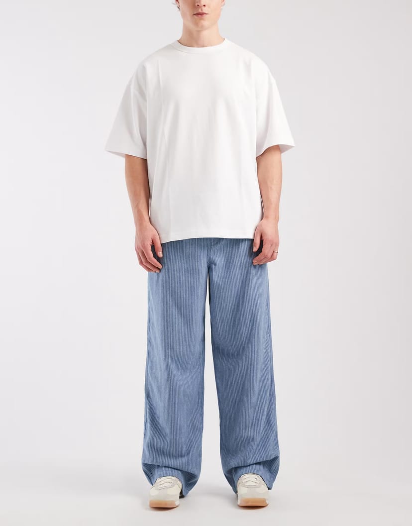 ASOS ASOS DESIGN baggy pull on trousers in blue and white pinstripe - 1