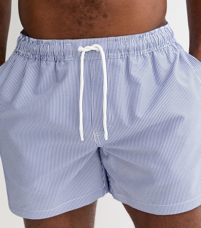 New Look Men's Blue Regular Seersucker Striped Swim Shorts New Look - 2
