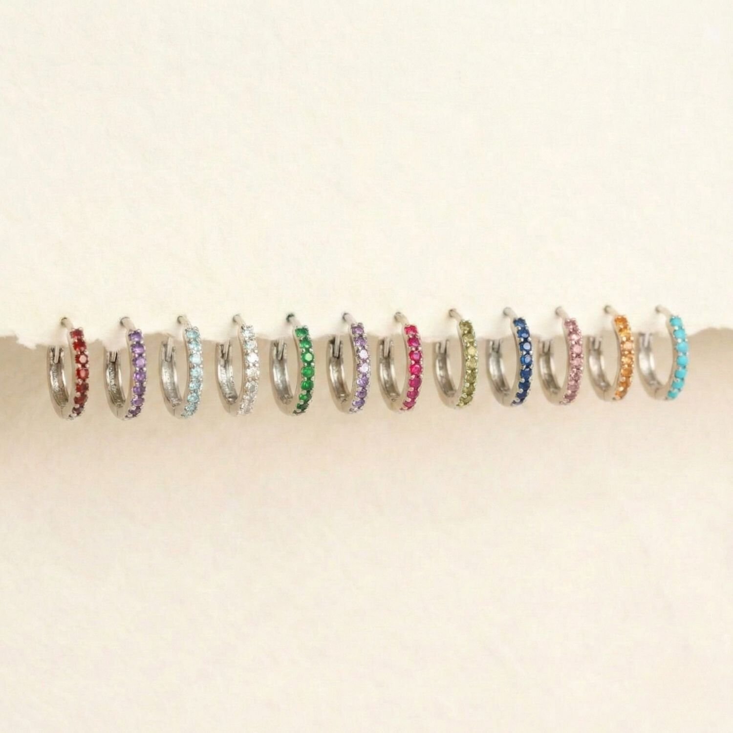 Harfi Harfi Women's Garnet January Birthstone Small Silver Huggie Hoops in Red - 4