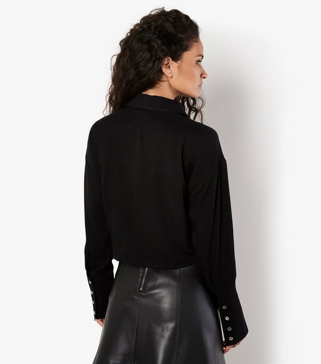 Apricot Women's Black Twill Cropped Shirt Apricot New Look - 3